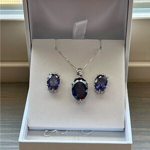 Elegant Silver and Cultured  Blue Sapphire Jewelry Set